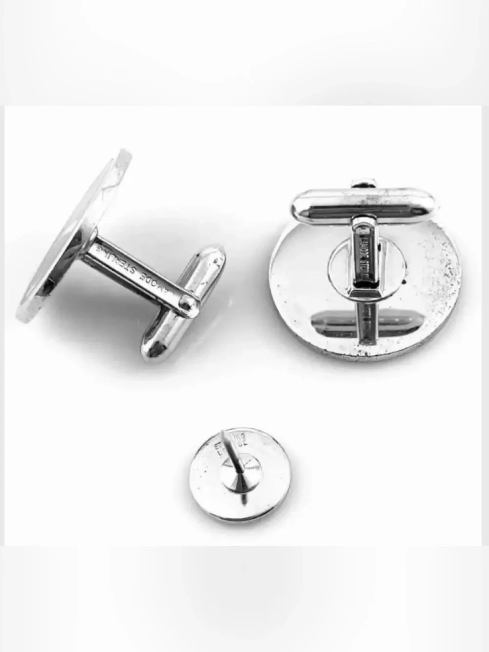 Vintage La Mode Sterling Silver Cufflinks Tie Tac Set | Black Enamel Modernist